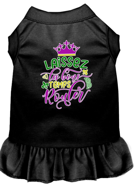 Laissez Les Bons Temps Rouler Screen Print Mardi Gras Dog Dress Black XXL